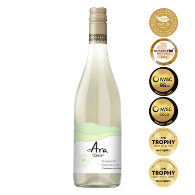 Ara Zero NZ Marlborough Sauvignon Blanc Alcohol Free Wine, front bottle view