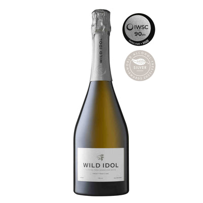 Wild Idol Alcohol Free Sparkling White Wine bottle image with award icons
