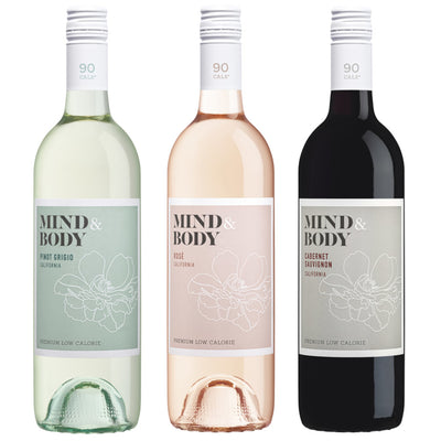 Mind and Body Lower Alcohol Wine bottles, front view